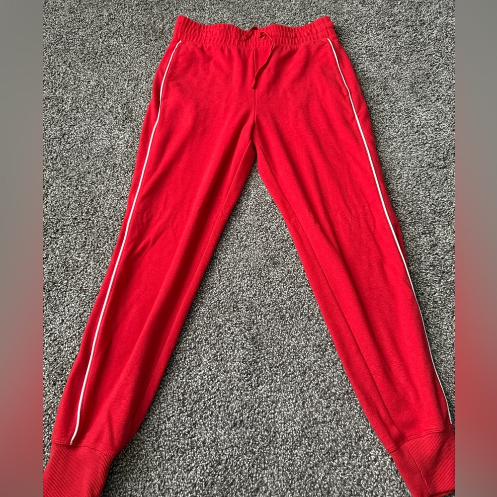 DSG Red Track Joggers with White Side Piping